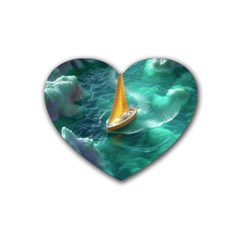 Seascape Boat Sailing Rubber Coaster (heart)