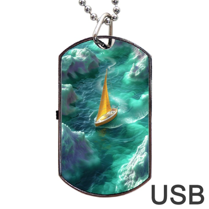 Seascape Boat Sailing Dog Tag USB Flash (Two Sides)