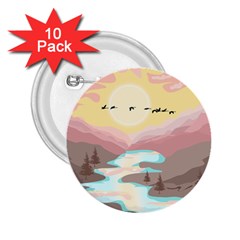 Mountain Birds River Sunset Nature 2 25  Buttons (10 Pack) 