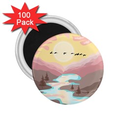 Mountain Birds River Sunset Nature 2 25  Magnets (100 Pack) 