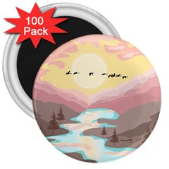 Mountain Birds River Sunset Nature 3  Magnets (100 Pack)