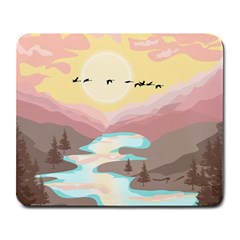 Mountain Birds River Sunset Nature Large Mousepad