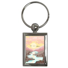 Mountain Birds River Sunset Nature Key Chain (rectangle) by Cemarart