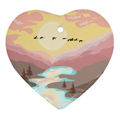 Mountain Birds River Sunset Nature Heart Ornament (two Sides)