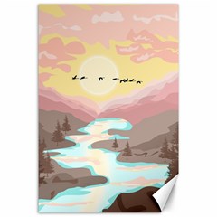 Mountain Birds River Sunset Nature Canvas 24  X 36 