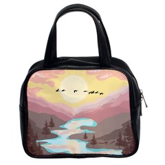 Mountain Birds River Sunset Nature Classic Handbag (two Sides)