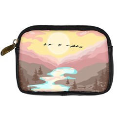 Mountain Birds River Sunset Nature Digital Camera Leather Case