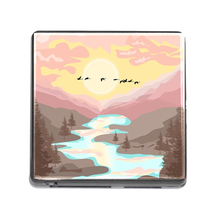 Mountain Birds River Sunset Nature Memory Card Reader (Square 5 Slot)