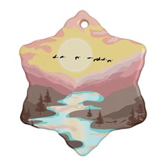 Mountain Birds River Sunset Nature Snowflake Ornament (two Sides)