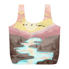 Mountain Birds River Sunset Nature Full Print Recycle Bag (l)