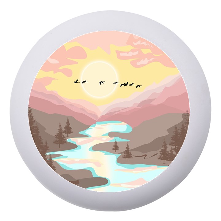 Mountain Birds River Sunset Nature Dento Box with Mirror