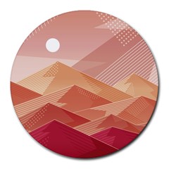 Mountains Sunset Landscape Nature Round Mousepad