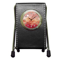 Mountains Sunset Landscape Nature Pen Holder Desk Clock