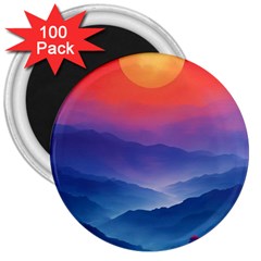 Valley Night Mountains 3  Magnets (100 Pack)