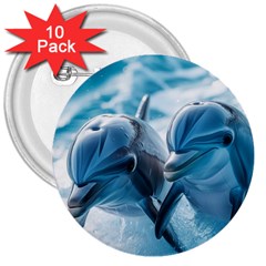 Dolphin Swimming Sea Ocean 3  Buttons (10 Pack) 