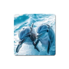 Dolphin Swimming Sea Ocean Square Magnet