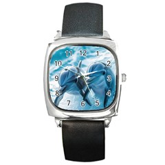 Dolphin Swimming Sea Ocean Square Metal Watch