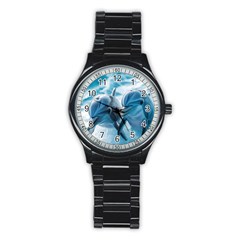 Dolphin Swimming Sea Ocean Stainless Steel Round Watch