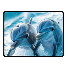 Dolphin Swimming Sea Ocean Two Sides Fleece Blanket (small)