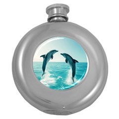 Dolphin Sea Ocean Round Hip Flask (5 Oz)