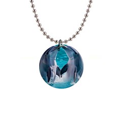 Dolphins Sea Ocean 1  Button Necklace by Cemarart