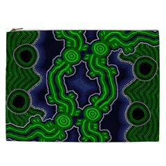 Authentic Aboriginal Art - After The Rain Cosmetic Bag (xxl) by hogartharts