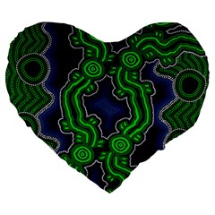 Authentic Aboriginal Art - After The Rain Large 19  Premium Flano Heart Shape Cushions by hogartharts
