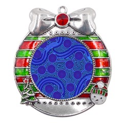 Authentic Aboriginal Art - Rivers Around Us Metal X Mas Ribbon With Red Crystal Round Ornament