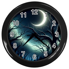 Moon Moonlit Forest Fantasy Midnight Wall Clock (black)