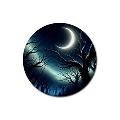 Moon Moonlit Forest Fantasy Midnight Rubber Coaster (round)