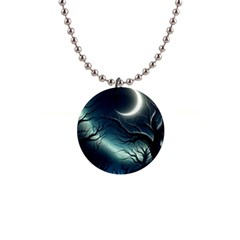 Moon Moonlit Forest Fantasy Midnight 1  Button Necklace by Cemarart