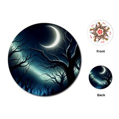 Moon Moonlit Forest Fantasy Midnight Playing Cards Single Design (round) by Cemarart