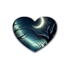 Moon Moonlit Forest Fantasy Midnight Rubber Heart Coaster (4 Pack)