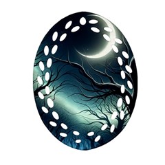 Moon Moonlit Forest Fantasy Midnight Oval Filigree Ornament (two Sides)