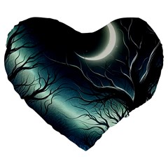 Moon Moonlit Forest Fantasy Midnight Large 19  Premium Flano Heart Shape Cushions