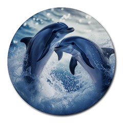 Dolphins Sea Ocean Water Round Mousepad