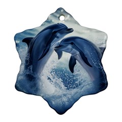 Dolphins Sea Ocean Water Snowflake Ornament (two Sides) by Cemarart