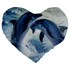 Dolphins Sea Ocean Water Large 19  Premium Heart Shape Cushions