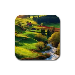 Countryside Landscape Nature Rubber Square Coaster (4 Pack)