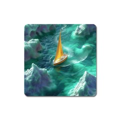 Seascape Boat Sailing Square Magnet