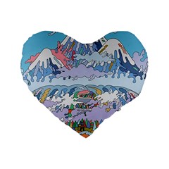 Art Psychedelic Mountain Standard 16  Premium Flano Heart Shape Cushions