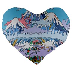 Art Psychedelic Mountain Large 19  Premium Flano Heart Shape Cushions