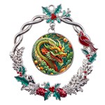 Chinese New Year – Year of the Dragon Metal X mas Wreath Holly leaf Ornament Front