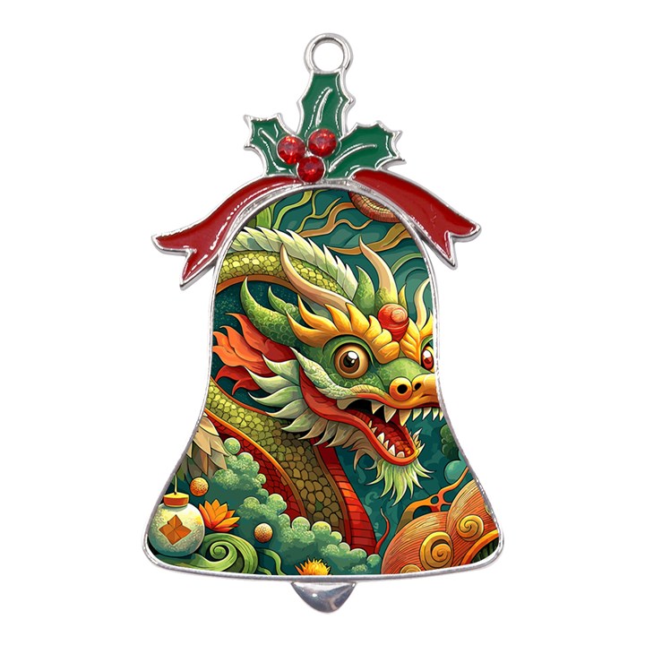 Chinese New Year – Year of the Dragon Metal Holly Leaf Bell Ornament