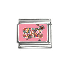 Flower Power Hippie Boho Love Peace Text Pink Pop Art Spirit Italian Charm (9mm) by Grandong