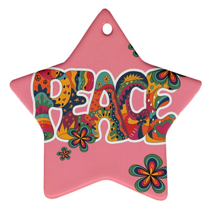 Flower Power Hippie Boho Love Peace Text Pink Pop Art Spirit Star Ornament (Two Sides)