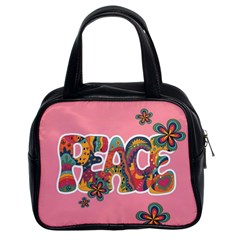 Flower Power Hippie Boho Love Peace Text Pink Pop Art Spirit Classic Handbag (two Sides) by Grandong