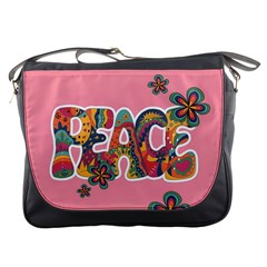 Flower Power Hippie Boho Love Peace Text Pink Pop Art Spirit Messenger Bag by Grandong