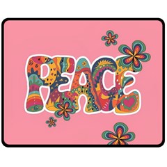 Flower Power Hippie Boho Love Peace Text Pink Pop Art Spirit Two Sides Fleece Blanket (medium) by Grandong