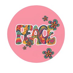 Flower Power Hippie Boho Love Peace Text Pink Pop Art Spirit Mini Round Pill Box by Grandong